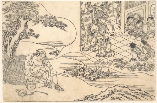 Parody of the Tale of Young Man Lu: A Fisherman Dreaming by Unidentified Artist, print, 1690-1710