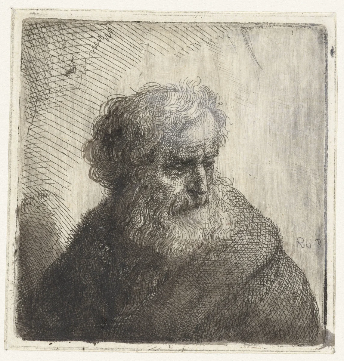 Buste van een oude man by Samuel van Hoogstraten, print, 1648-1678