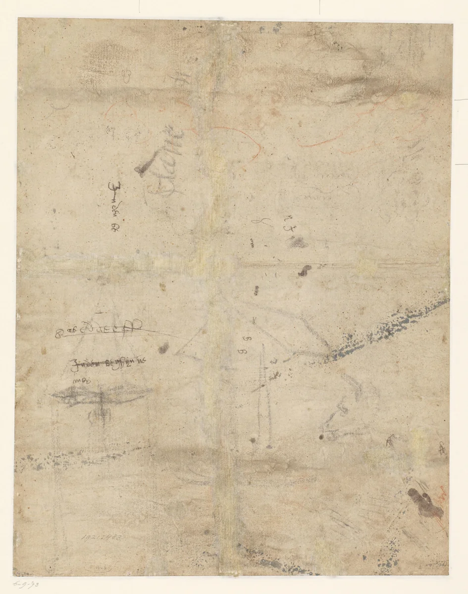 Kleine schets van de kop van een hond (of koe?) by Jan Swart, drawing, 1520-1560