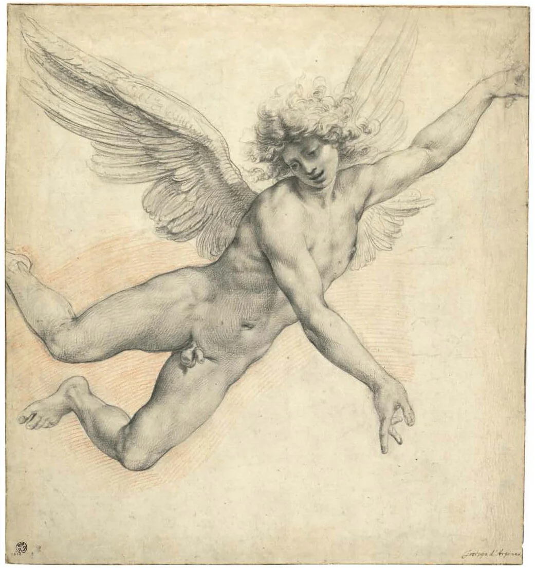 An Angel in Flight by Giuseppe Cesari, print, 1588-1640