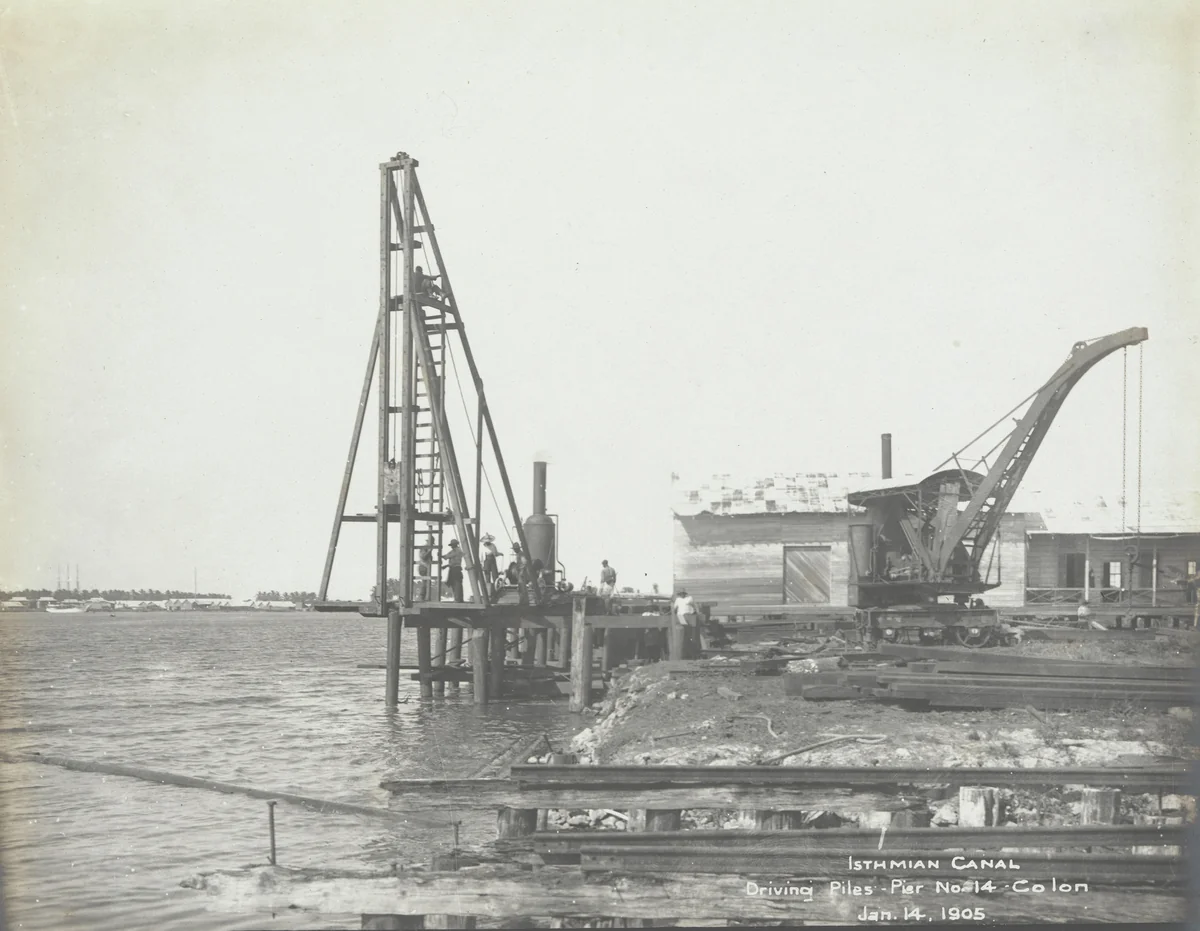 Construction of Pier No. 14, Cristobal, C.Z. Driving Piles by Unidentified Photographer, photograph, 1905