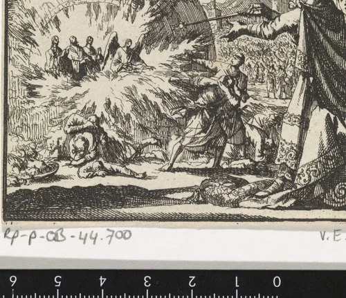 Drie jongelingen in de brandende oven by Jan Luyken, print, 1698