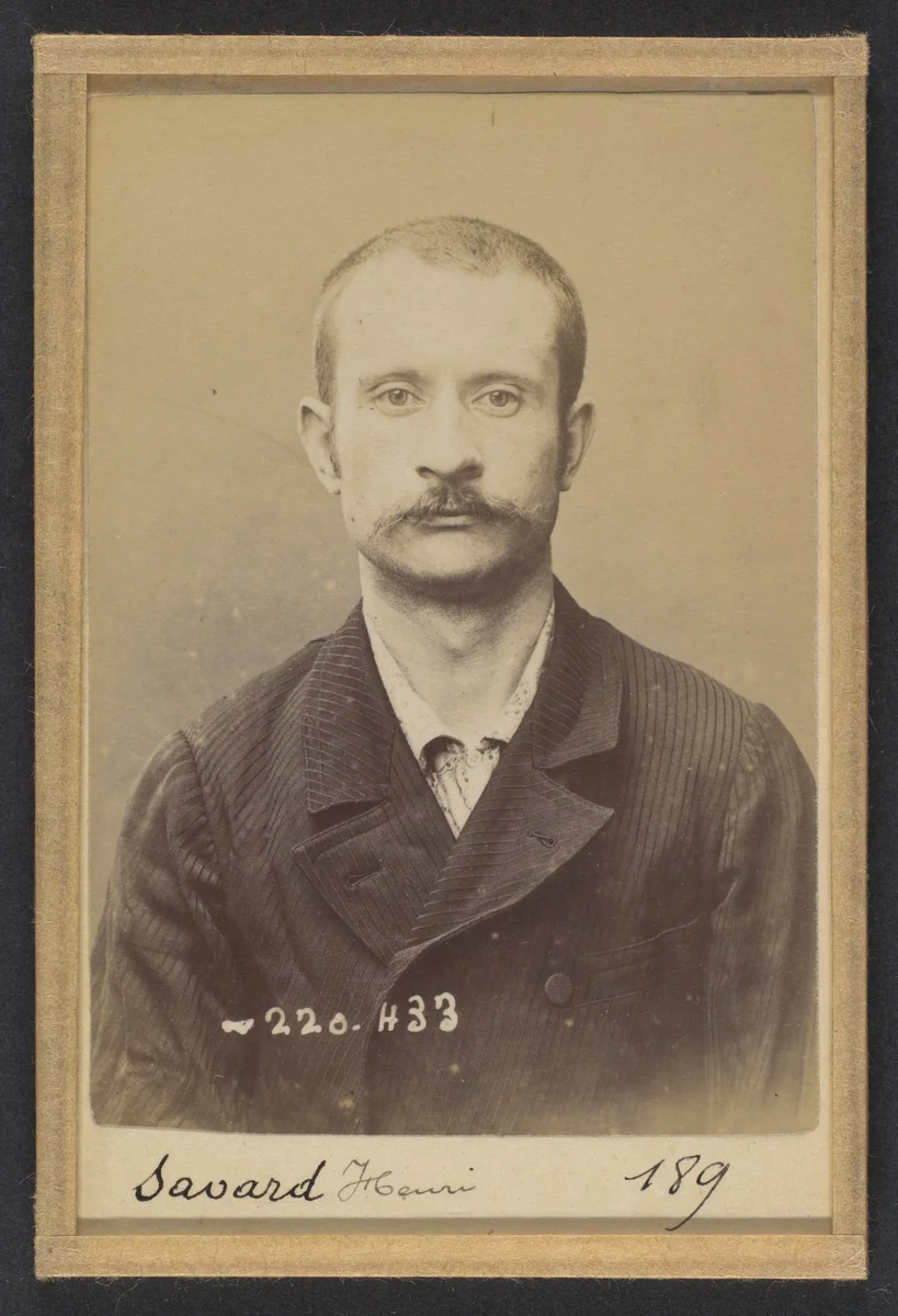 Saulnier. Alphonse, Joseph. 31 ans, né à Paris XXe. Tourneur sur bois. Anarchiste. 14/3/94. by Alphonse Bertillon, photograph, 1894