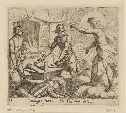 Apollo in de smederij van Vulcanus by Antonio Tempesta, print, 1606