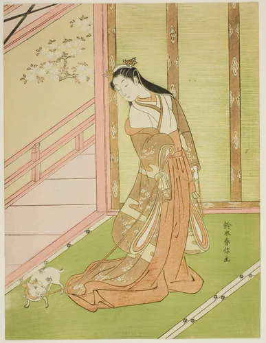 The Third Princess and Her Pet Cat by Suzuki Harunobu (鈴木春信), print, 1762-1770