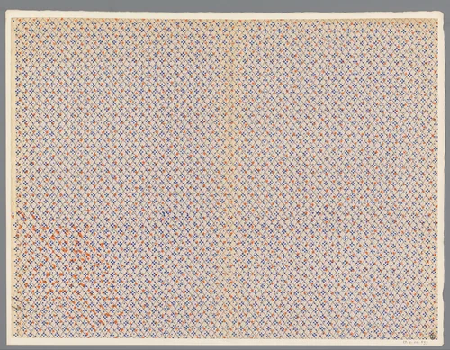 Blad met ruitpatroon met bloemmotief by anonymous, print, 1800-1900