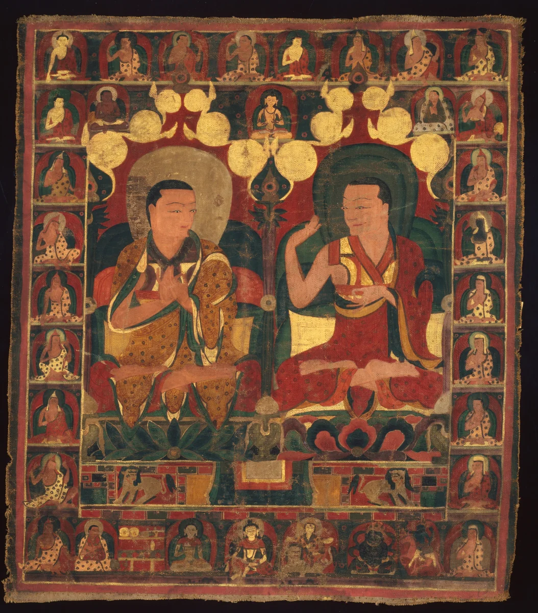 Painted Banner (Thangka) of Lineage Painting of Two Lamas in Debate by Tibet Central Tibet, painting, 1401-1500