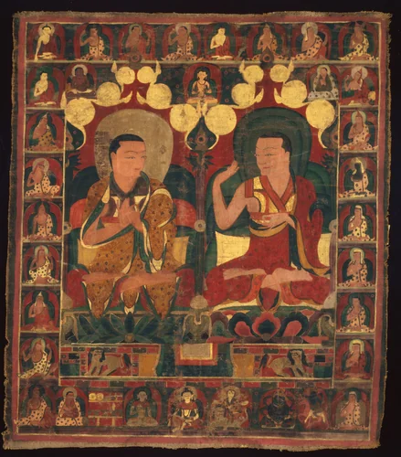 Painted Banner (Thangka) of Lineage Painting of Two Lamas in Debate by Tibet Central Tibet, painting, 1401-1500
