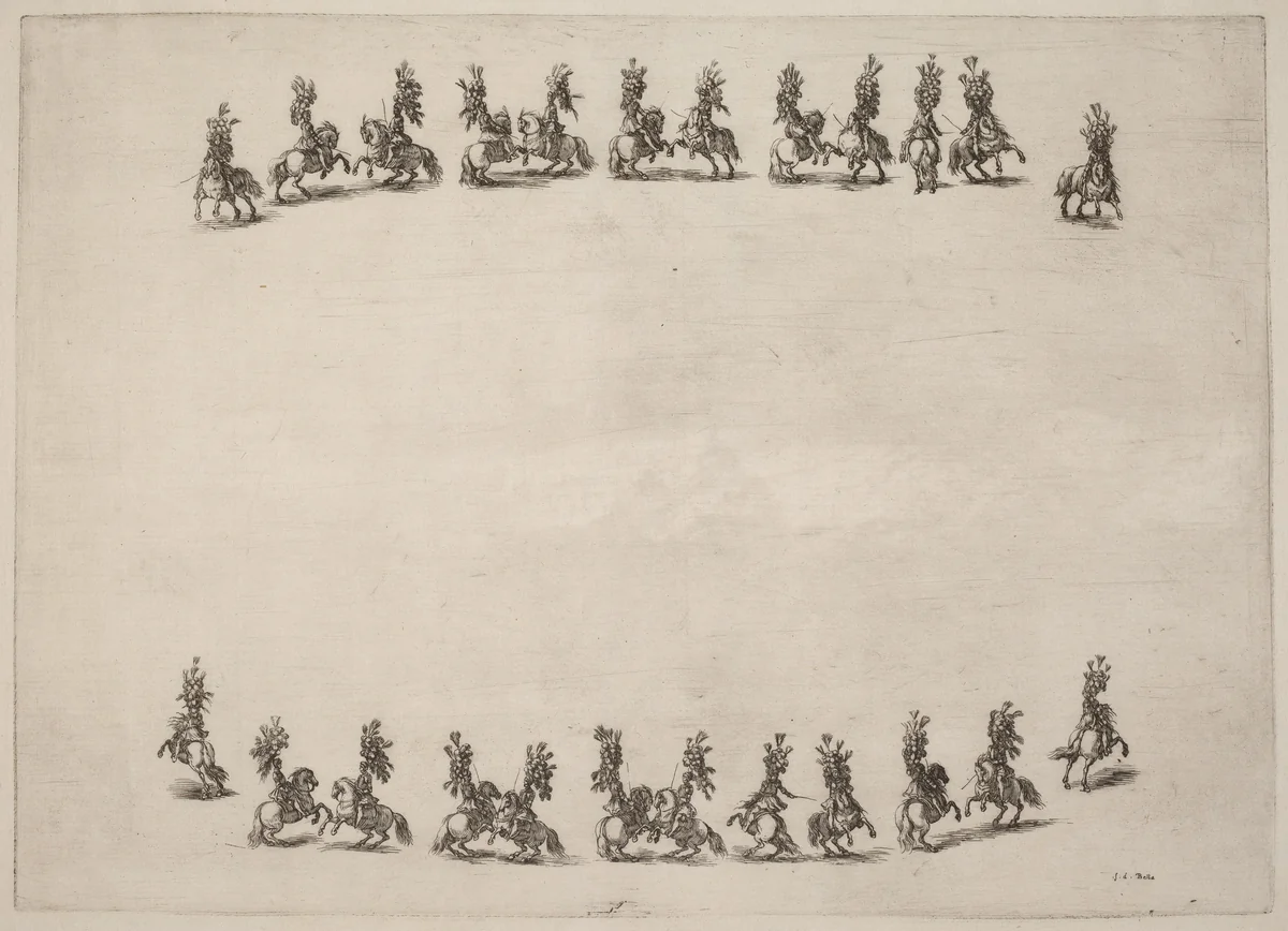 Twenty-Four Cavorting Cavaliers by Stefano della Bella, print, 1652