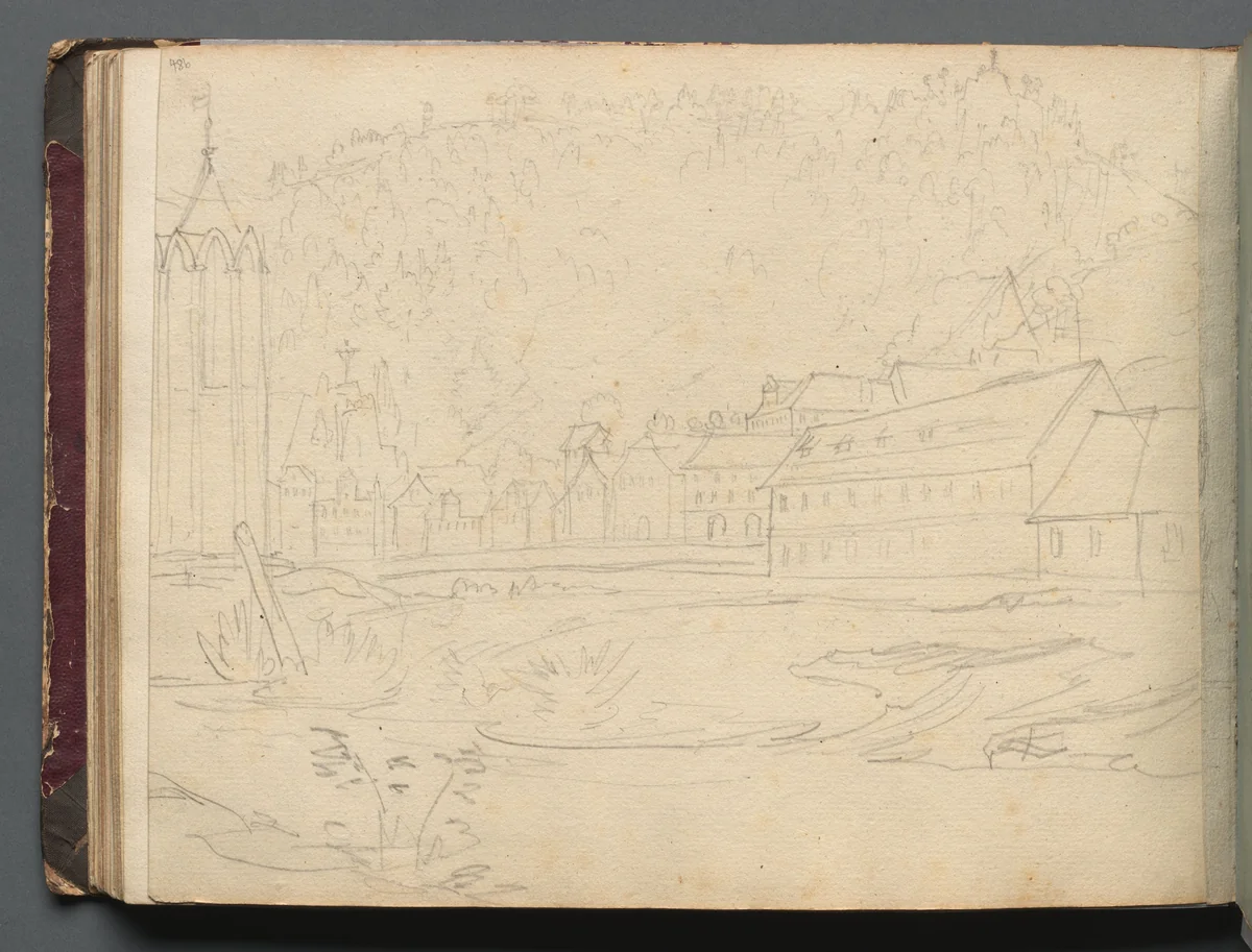 Album with Views of Rome and Surroundings, Landscape Studies, page 48b: Roman Landscape by Franz Nadorp, book, 1830-1870