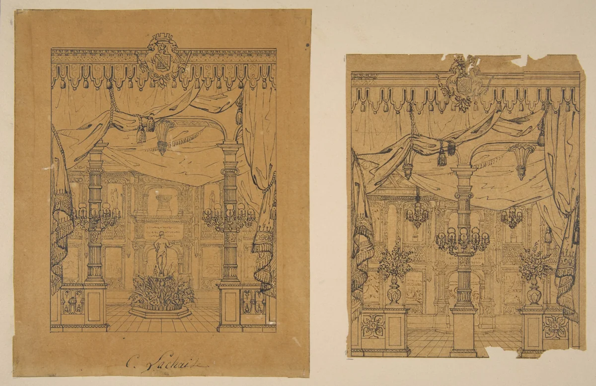 Two Views of a Grand Foyer by Jules-Edmond-Charles Lachaise, drawing, 1830-1897