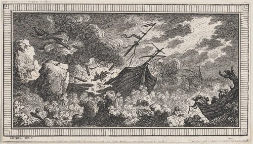 Landscape, from a series of six landscapes titled "Observationib.Astronom.Regiae.Paris.Scient. Acad...1736" by Quentin Pierre Chedel, print, 1736