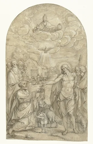 Sleuteloverdracht by Pieter de Jode, drawing, 1615-1634
