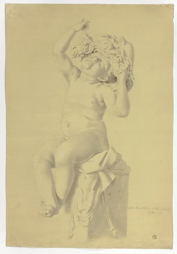 Antique Statue of Seated Putto Holding Mask of Silenus by John Downman, drawing, 1775