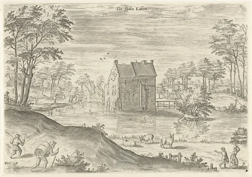 Gezicht op slot Coensborg te Laken by Unknown, print, 1530-1580