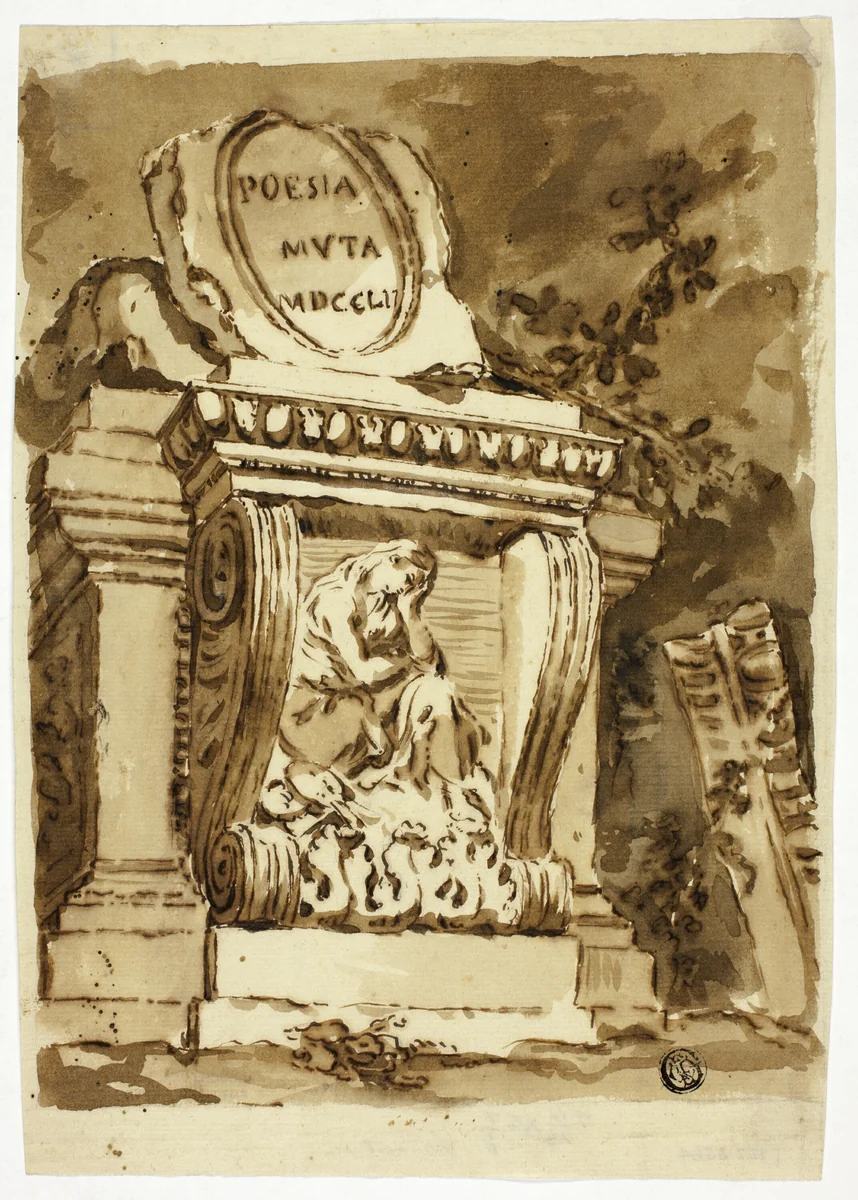Funerary Monument Inscribed "Poesia Muta" by Unknown Artist, drawing, 1700-1799