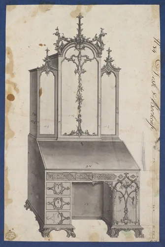 Desk and Bookcase, from Chippendale Drawings, Vol. II by Thomas Chippendale, drawing, 1753