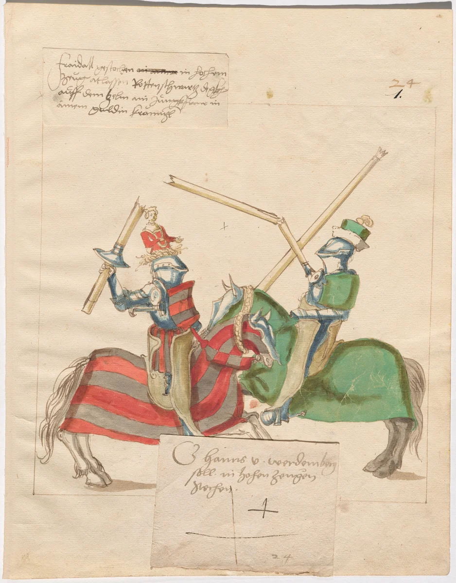 German Joust of Peace in High Saddles by German 16th Century, drawing, 1515