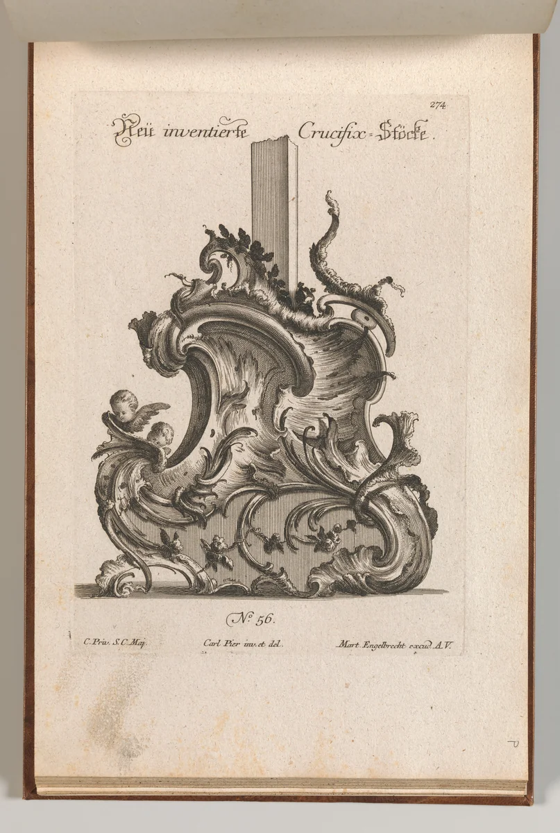 Design for the Base of a Crucifix, Plate 1 from: 'Neü inventierte Crucifix= Stöcke' by Jacob Gottlieb Thelot, book, 1745-1755