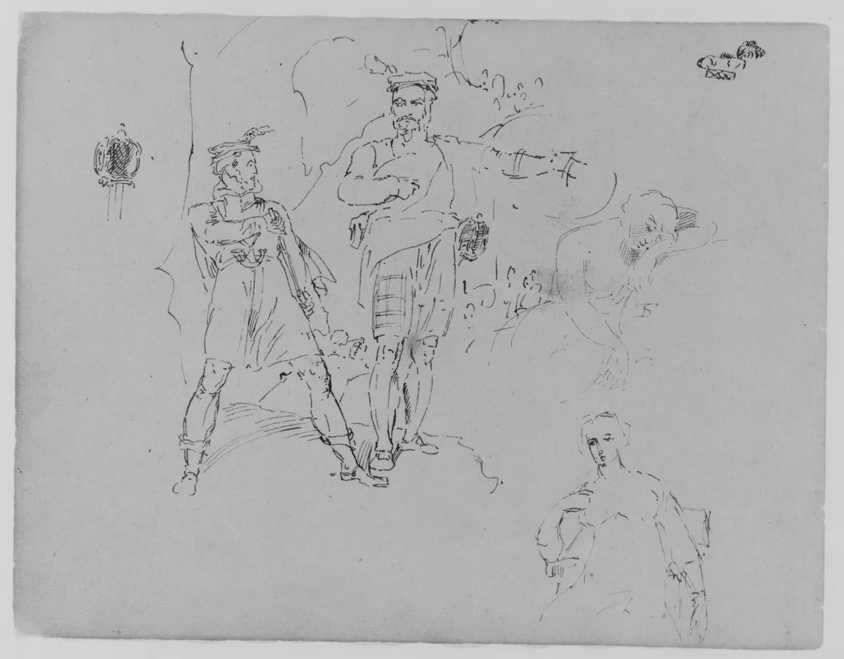 Composition with Two Highlanders (from Sketchbook) by Thomas Sully, artwork, 1810-1820