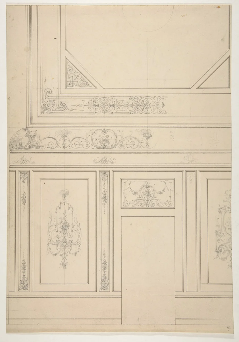 Design for the painted decoration of a rooms walls and ceiling by Jules-Edmond-Charles Lachaise, drawing, 1830-1897