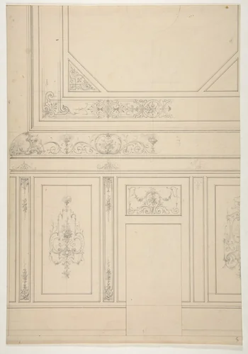 Design for the painted decoration of a rooms walls and ceiling by Jules-Edmond-Charles Lachaise, drawing, 1830-1897