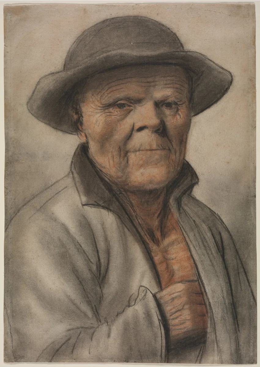 Portrait of an Old Man by Nicolas Lagneau, drawing, 1600-1699