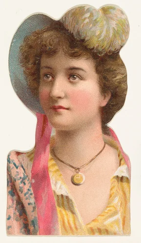 Actress wearing brimmed hat with white feather, from Stars of the Stage, Fourth Series (N132) issued by Duke Sons & Co. to promote Honest Long Cut Tobacco by W. Duke, Sons & Co., print, 1892-1893