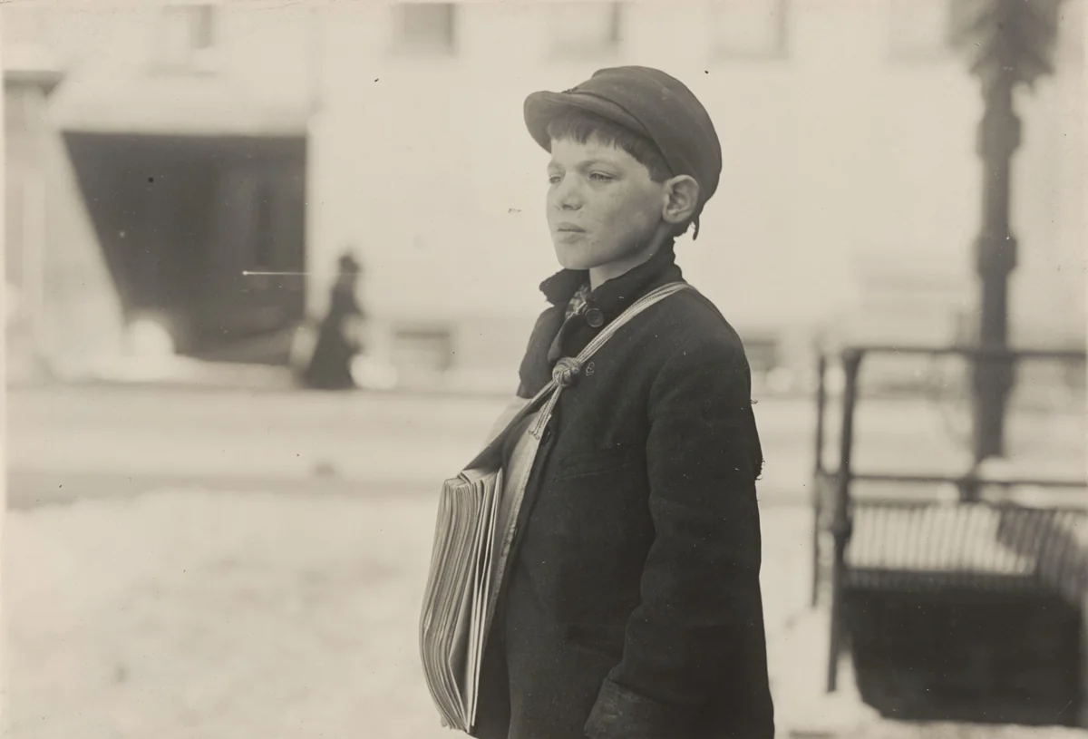 Tony Casale, "Bologna," 11 years old been selling newspapers for 4 years, Hartford, Connecticut, March 1909 by Lewis Wickes Hine, photograph, 1909