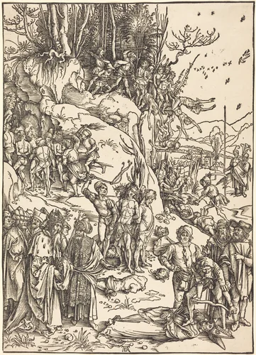 The Martyrdom of the Ten Thousand by Albrecht Dürer, print, 1496-1497