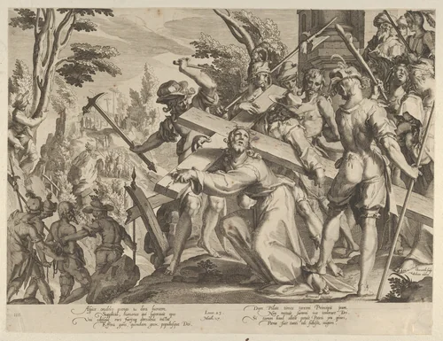 Christ Carrying the Cross, plate 4 from "Thronus Justitiae, tredecim pulcherrimus tabulis..." by Willem van Swanenburg, print, 1605-1606