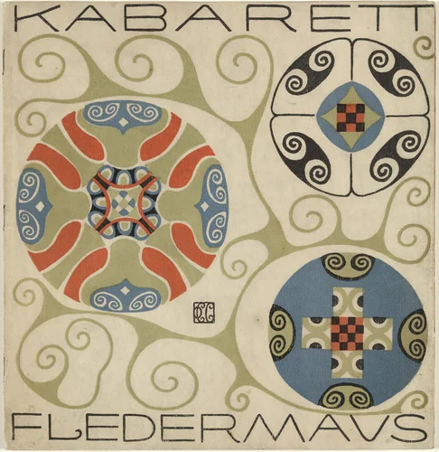 Front cover from the First Theater Program of Kabarett Fledermaus (Cabaret Fledermaus) by Carl Otto Czeschka, illustrated book, 1907