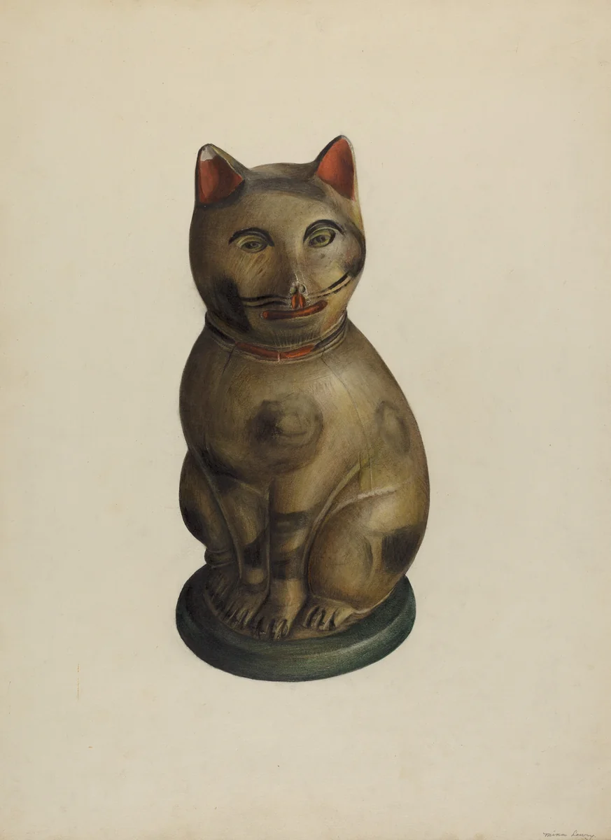 Pa. German Seated Chalkware Cat by Mina Lowry, index of american design, 1935-1942