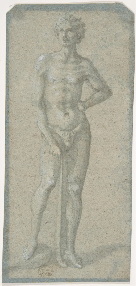 Standing Youth Holding a Club (recto); Temptation of Adam and Eve (verso) by Domenico Veneziano, drawing, 1435-1465