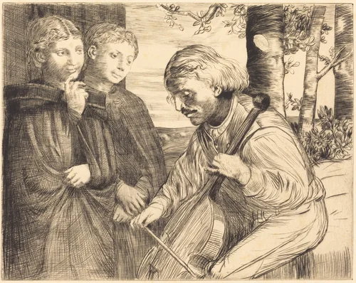 Viol Player (Le joueur de viole) by Alphonse Legros, print, 1837-1911