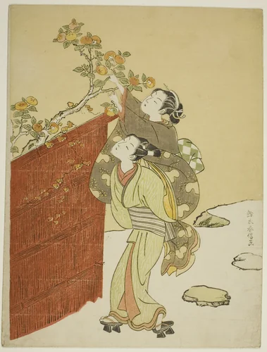 Picking Persimmons by Suzuki Harunobu (鈴木春信), print, 1762-1770