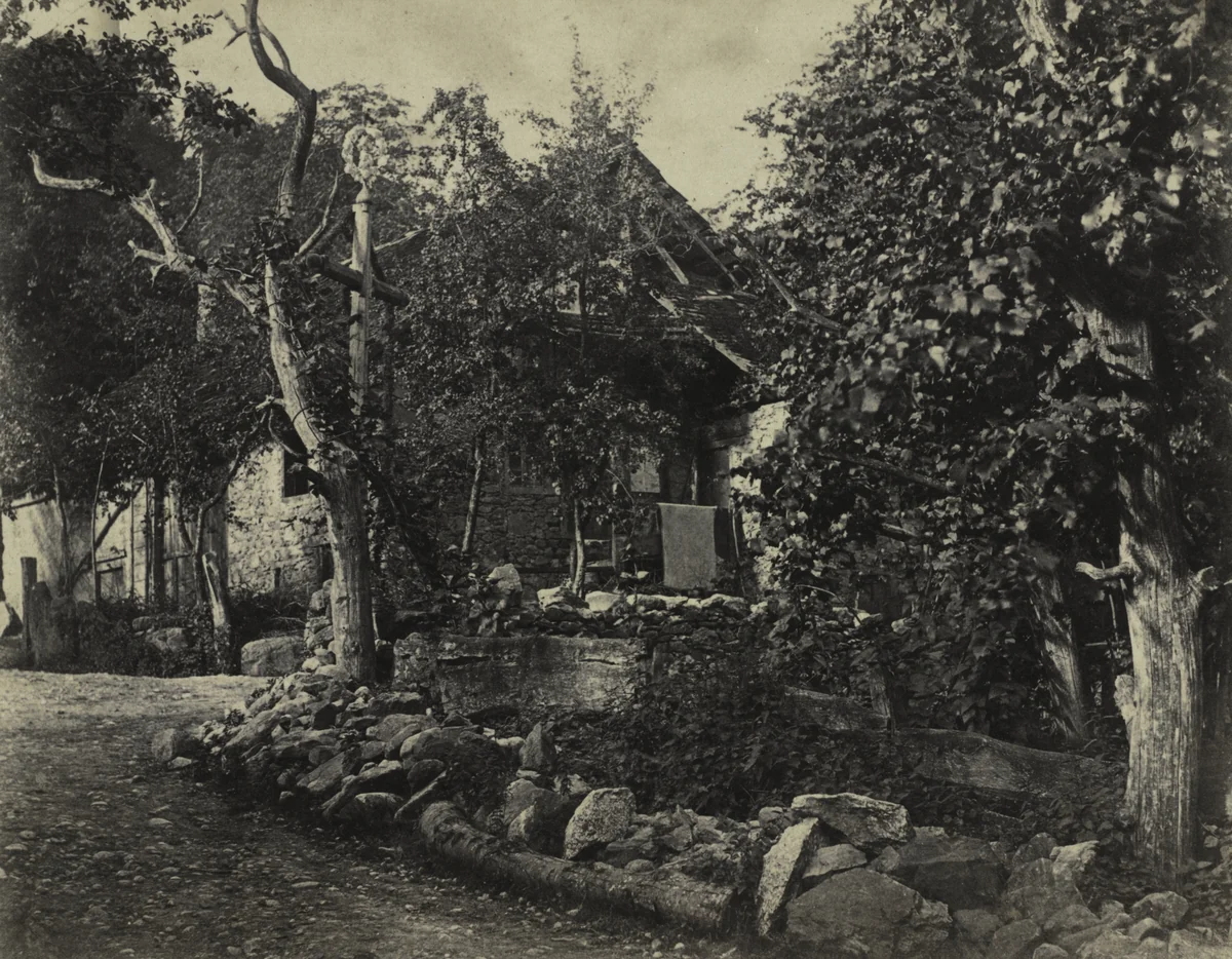 Rural Scene with Stone Building and Cross by Charles-Fortunat-Paul-Casimir Perier, photograph, 1852-1862