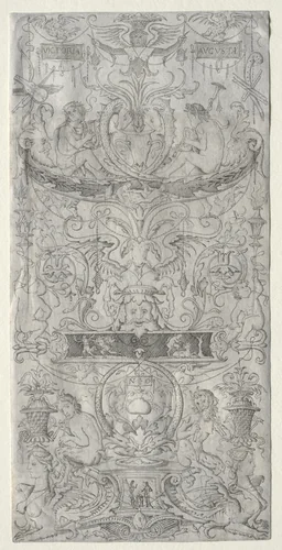 Panel of Ornament Inscribed Victoria Augusta by Nicoletto da Modena, print, 1502-1512