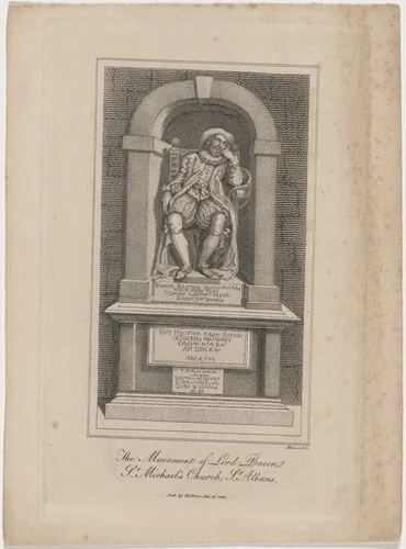 The Monument of Lord Bacon, Saint Michael's Church by James Hopwood, print, 1752-1819