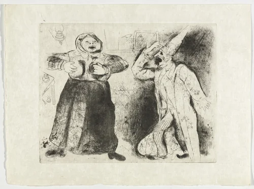 Dispute Between Pliouchkine and Mavra (Dispute de Pliouchkine et de Mavra), plate XLVI (supplementary suite) from Les Âmes mortes by Marc Chagall, illustrated book, 1923
