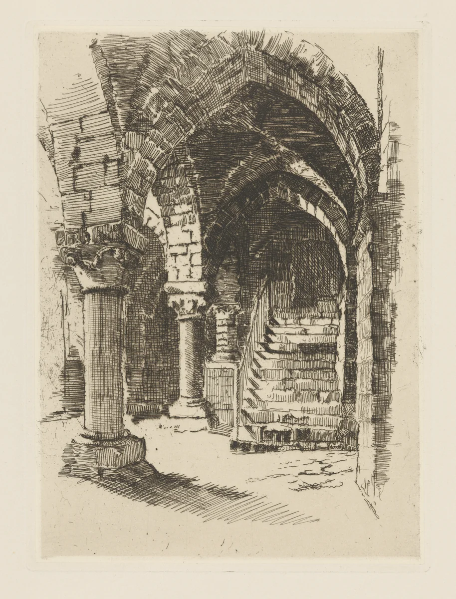 The Crypt, Mont St. Michel, Brittany, France by Eliza Pratt Greatorex, print, 1887