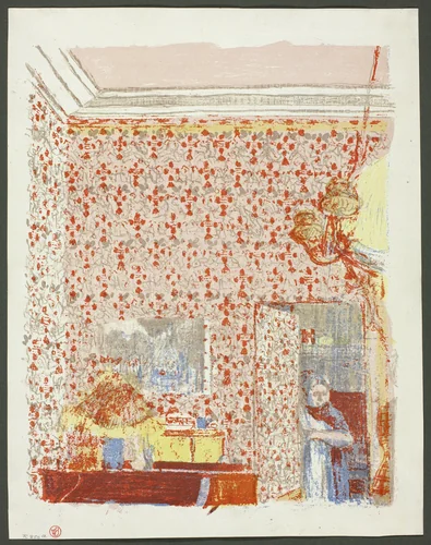 Interior with Pink Wallpaper I, plate five from Landscapes and Interiors by Edouard Vuillard, print, 1899