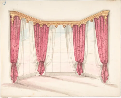 Design for Red Curtains with a Gold Pelmet by anonymous, drawing, 1800-1850