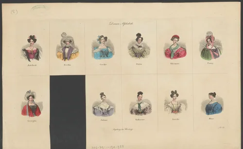 Dames alfabet by anonymous, print, 1830-1850