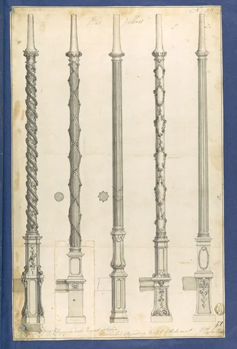 Bed Pillars, in Chippendale Drawings, Vol. I by Thomas Chippendale, drawing, 1762
