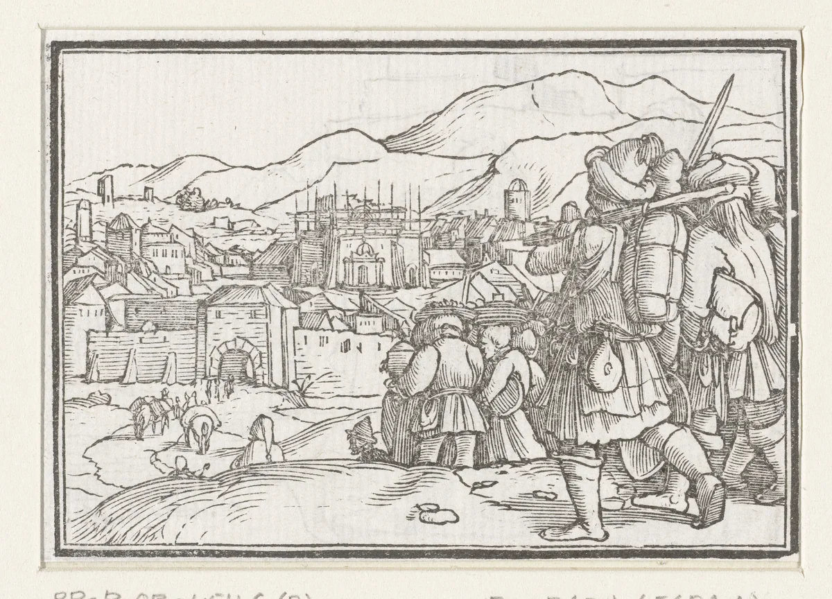Terugkeer van inwoners van Jeruzalem uit ballingschap by Hans Holbein, print, 1538