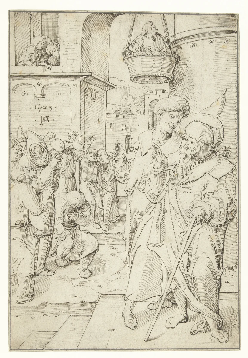 Virgilius in de mand by Pieter Cornelisz. genaamd Kunst, drawing, 1523