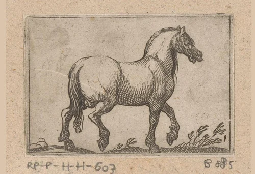 Paard naar rechts lopend by Antonio Tempesta, print, 1565-1630