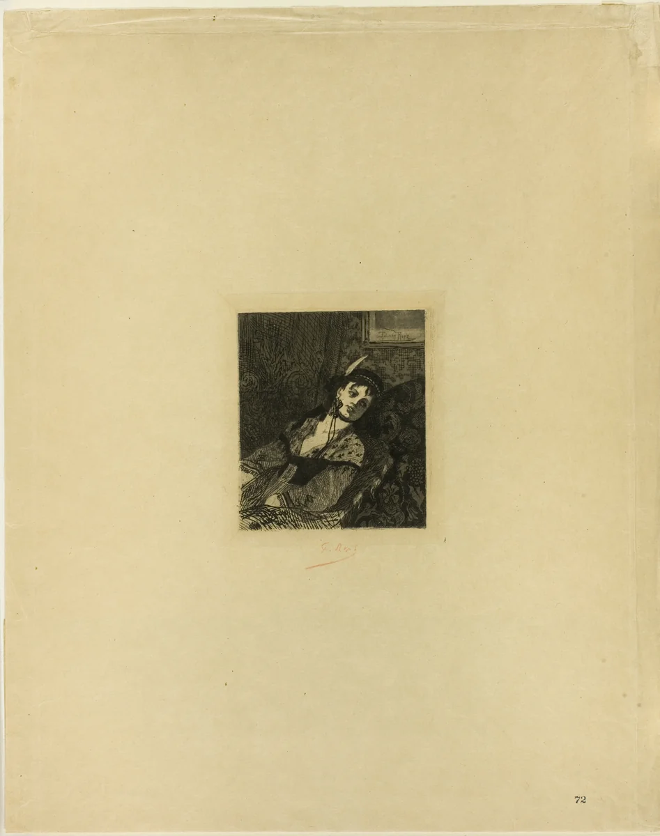 Woman with a Scottish Hat by Félicien Rops, print, 1865