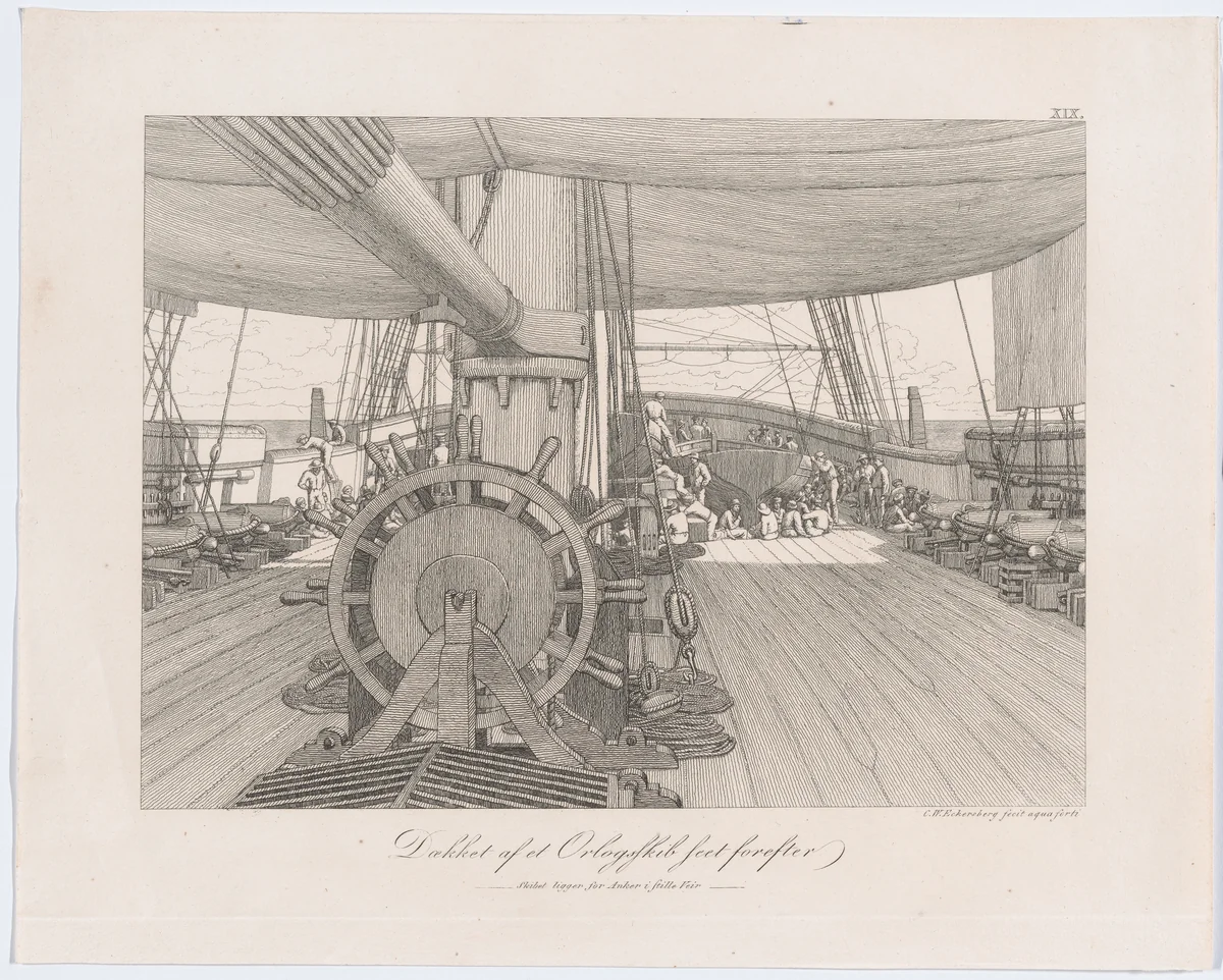 Deck of a Warship by Christoffer Wilhelm Eckersberg, print, 1828-1838